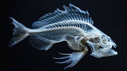 Fish skull isolated black background Generative Ai