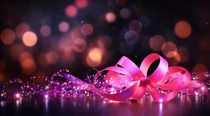 A Pink Ribbon Symbolizing Cancer Awareness on White Background

