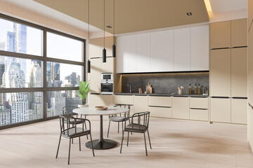 Beige kitchen corner with dining table