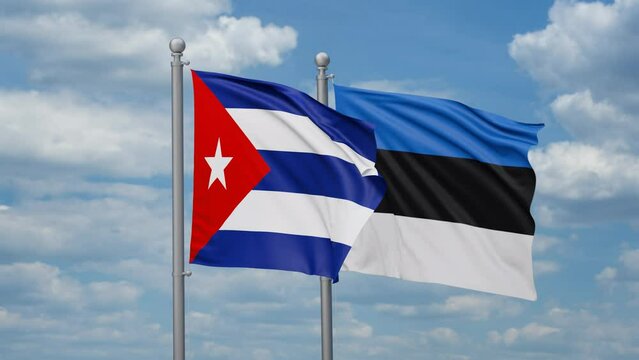 Estonia and Cuba two flags waving together, looped video, two country relations concept