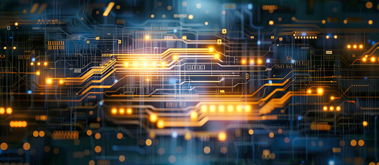 Digital computing and technology concept, showcasing advanced circuitry and connectivity in a vibrant, high-tech environment