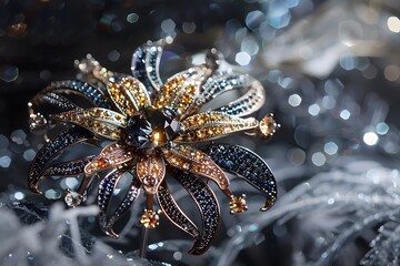 Elegant Sparkling Brooch with Crystals on Shimmering Background