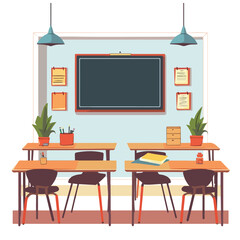 Classroom interior design flat vector illustration