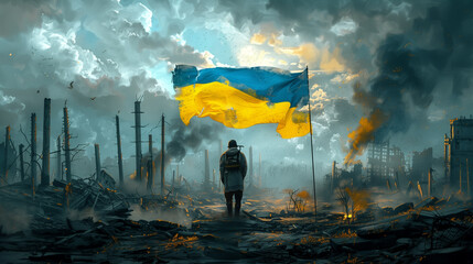 Person with ukrainian flag, ai - obrazy, fototapety, plakaty