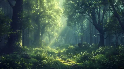 Tuinposter Mystical forest landscape capturing the beauty and magic of nature with a digital art style. Generative Ai © Handz