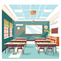 Classroom interior design flat vector illustration