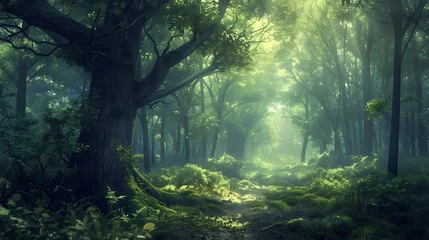 Photo sur Plexiglas Vert bleu Mystical forest landscape capturing the beauty and magic of nature with a digital art style. Generative Ai