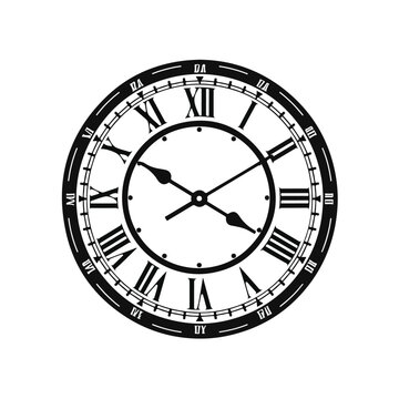 Clock round frame black and white flat vector illus