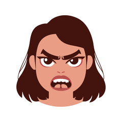 Woman angry face expression cartoon vector art illustration