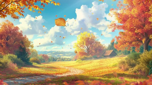 Beautiful autumn landscape. Seamless 4k time lapse virtual video animation background