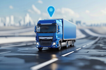 3d truck GPS navigation pointer symbol 3d modern city