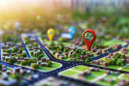 3d boxes GPS navigation pointer symbol 3d modern city