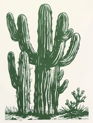A detailed drawing of a cactus plant depicted on a plain white background