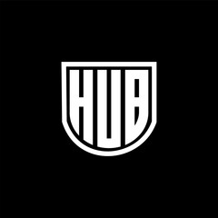 HUB letter logo design with black background in illustrator, cube logo, vector logo, modern alphabet font overlap style. calligraphy designs for logo, Poster, Invitation, etc.