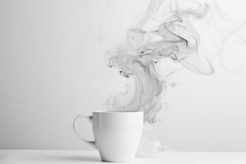 cup full of expresso coffe, with smoke, in a white background - obrazy, fototapety, plakaty