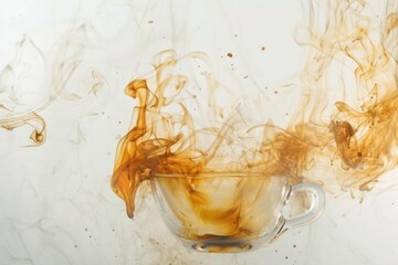 cup full of expresso coffe, with smoke, in a white background - obrazy, fototapety, plakaty