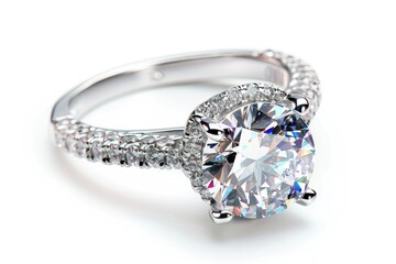 beautiful engagement ring with a huge centered diamond - product photo on white background