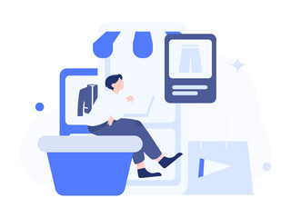 Holiday shopping people doing e-commerce online shopping flat vector concept operation hand drawn illustration
