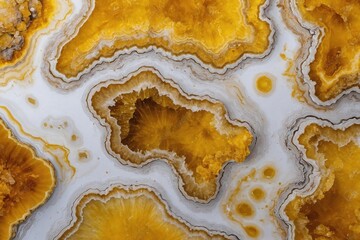 yellow geode with crystals merge with white onyx background
