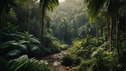 Papier Peint photo Gris 2 tropical forest in the jungle, tropical jungle with tropical green trees, green tropical landscape