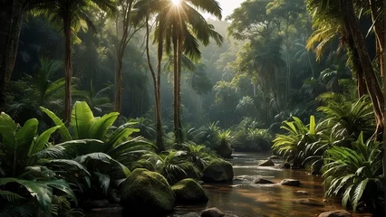 Foto op Plexiglas tropical forest in the jungle, tropical jungle with tropical green trees, green tropical landscape © Gegham