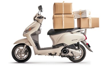 Obraz premium Delivery scooter delivering parcels Isolated on white background