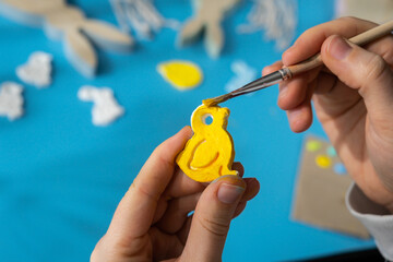 Master class of coloring Children air dry clay activity handicraft idea. DIY process step by step...