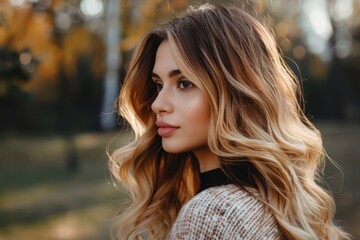 Fototapeta premium Gorgeous woman with ombre or balayage techniques hairstyle