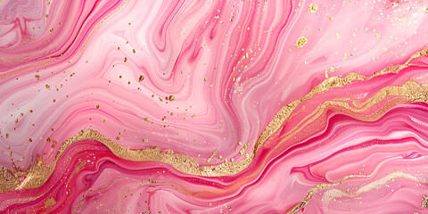 Abstract pink liquid background with glitter golden line and splash. Marble alcohol ink, luxury fluid art painting. generative ai