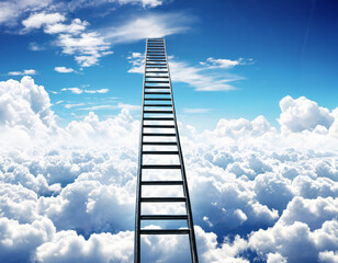 A ladder stretching into the clouds, symbolizing ambition and aspiration in career advancement - obrazy, fototapety, plakaty