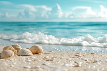 Fototapeta na wymiar seashells on seashore beach holiday background