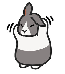 毛づくろいをするブルーダッチのウサギ