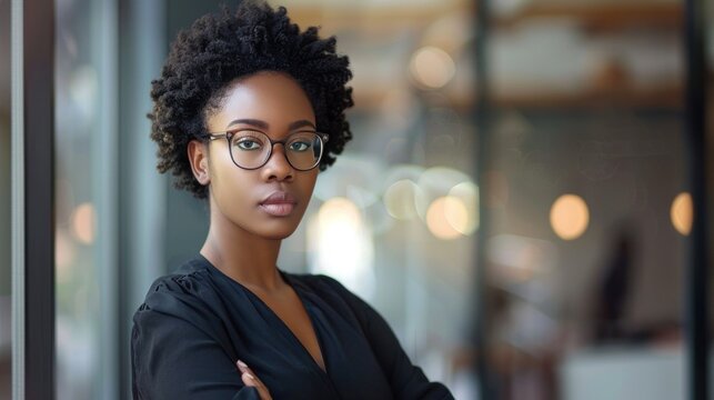 Black woman navigating professional challenges in corporate office environment.