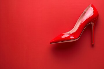 Red high heel shoe on red background
