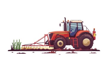 Naklejka premium Tractor Spraying Pesticides In Soybean Field With Sprayer Isolated on white background