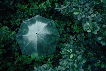 Transparent umbrella under rain, weather life style concept