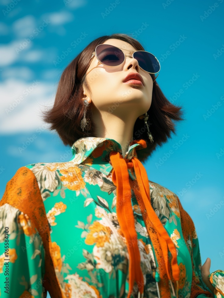 Wall mural Woman in Sunglasses and Green Dress