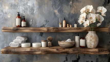Elegant bathroom shelf with eco-friendly products