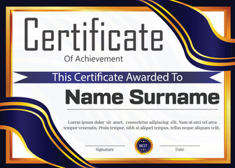 new professional certificate design blue and golden color 