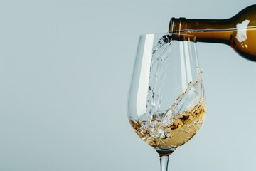 white wine pours from a bottle into a glas Isolated on white background - obrazy, fototapety, plakaty