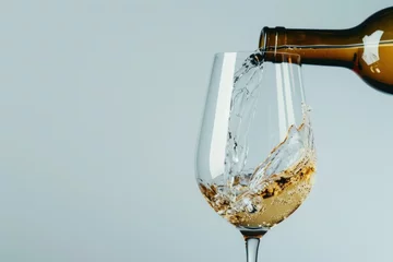 Fotobehang white wine pours from a bottle into a glas Isolated on white background © Igor