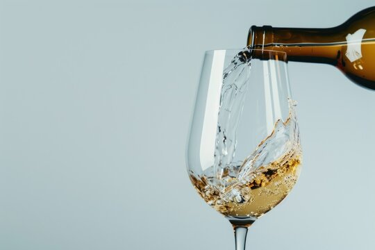 white wine pours from a bottle into a glas Isolated on white background