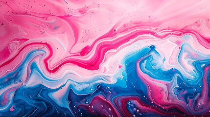 Vibrant Pink and Blue Swirls in Abstract Fluid Art Pattern Resembling Marbled Waves of a Dreamlike Candy Ocean