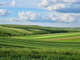 Verdant Rolling Hills under a Cloudy Sky