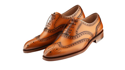 An elegant pair of men's dress shoes, featuring timeless brogue detailing and a classic silhouette, exu