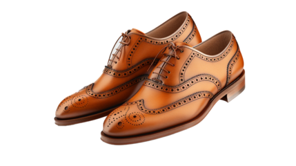An elegant pair of men's dress shoes, featuring timeless brogue detailing and a classic silhouette, exu