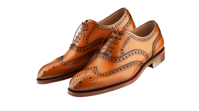 An elegant pair of men's dress shoes, featuring timeless brogue detailing and a classic silhouette, exu