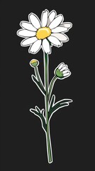 Flower sticker. Isolated black background Generative AI