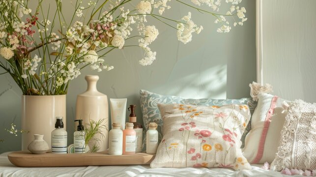 Serene wellness oasis showcasing allergy relief products 