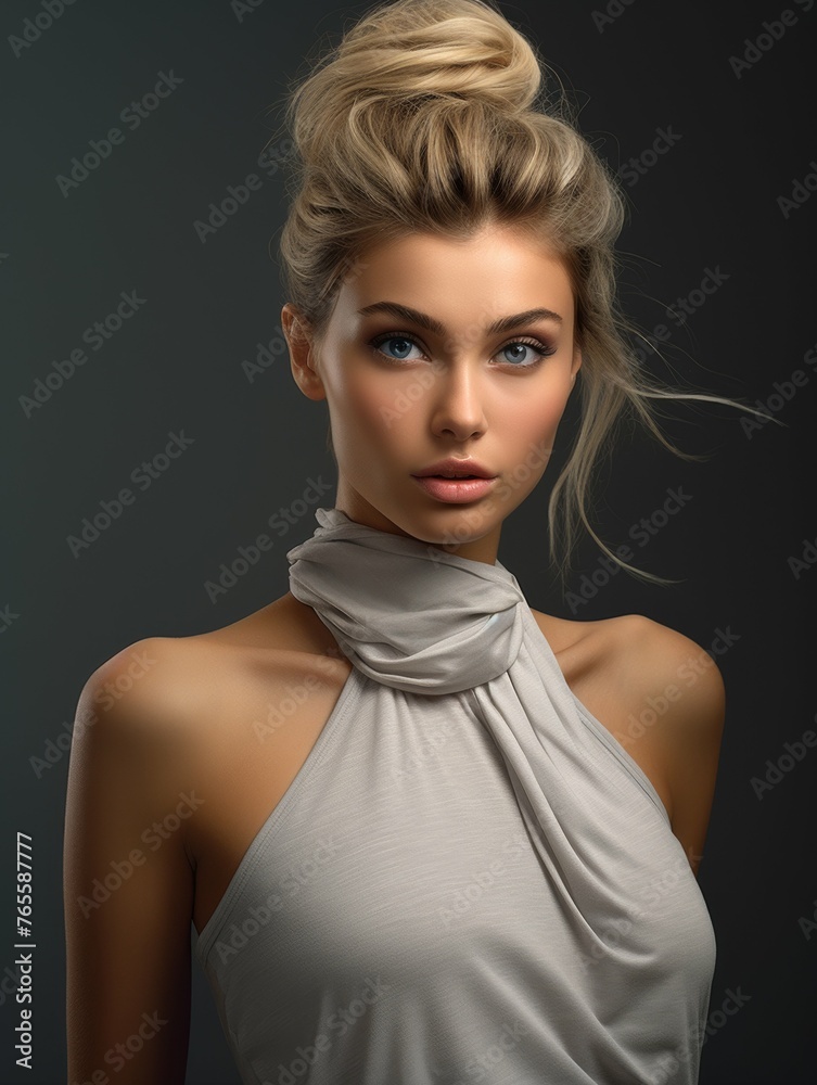 Canvas Prints Woman in Gray Dress With High Bun